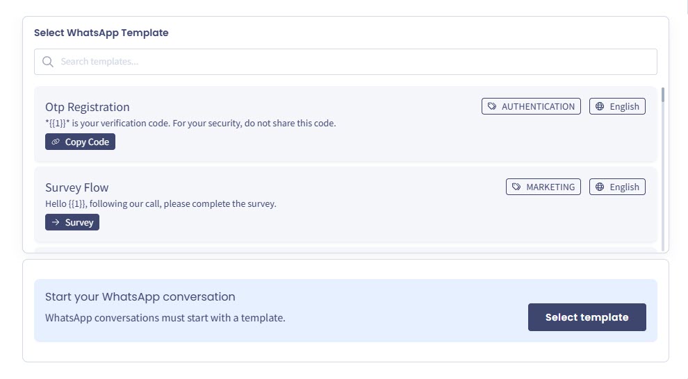 Screenshot with selecting template
