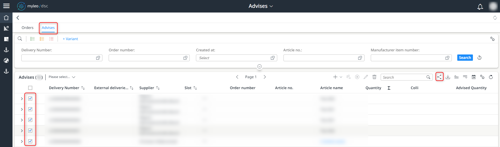 Create a one-time link for the selected advises