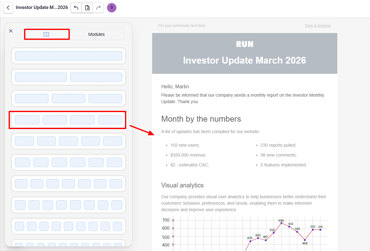 Dragging a structure with containers into the email