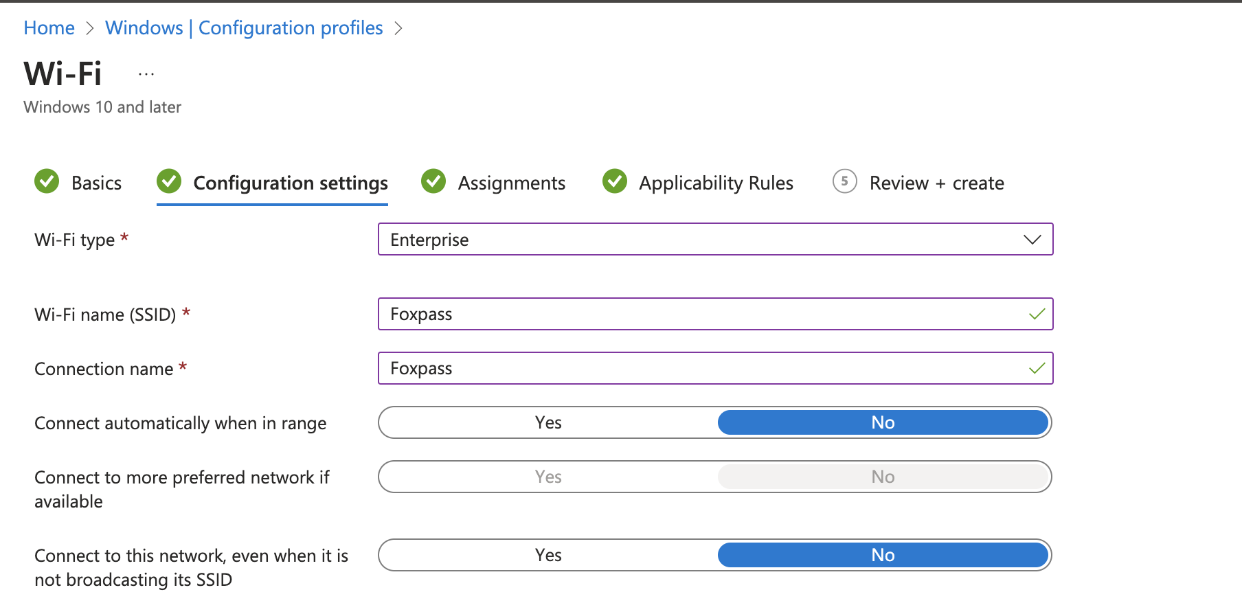 Configure profile