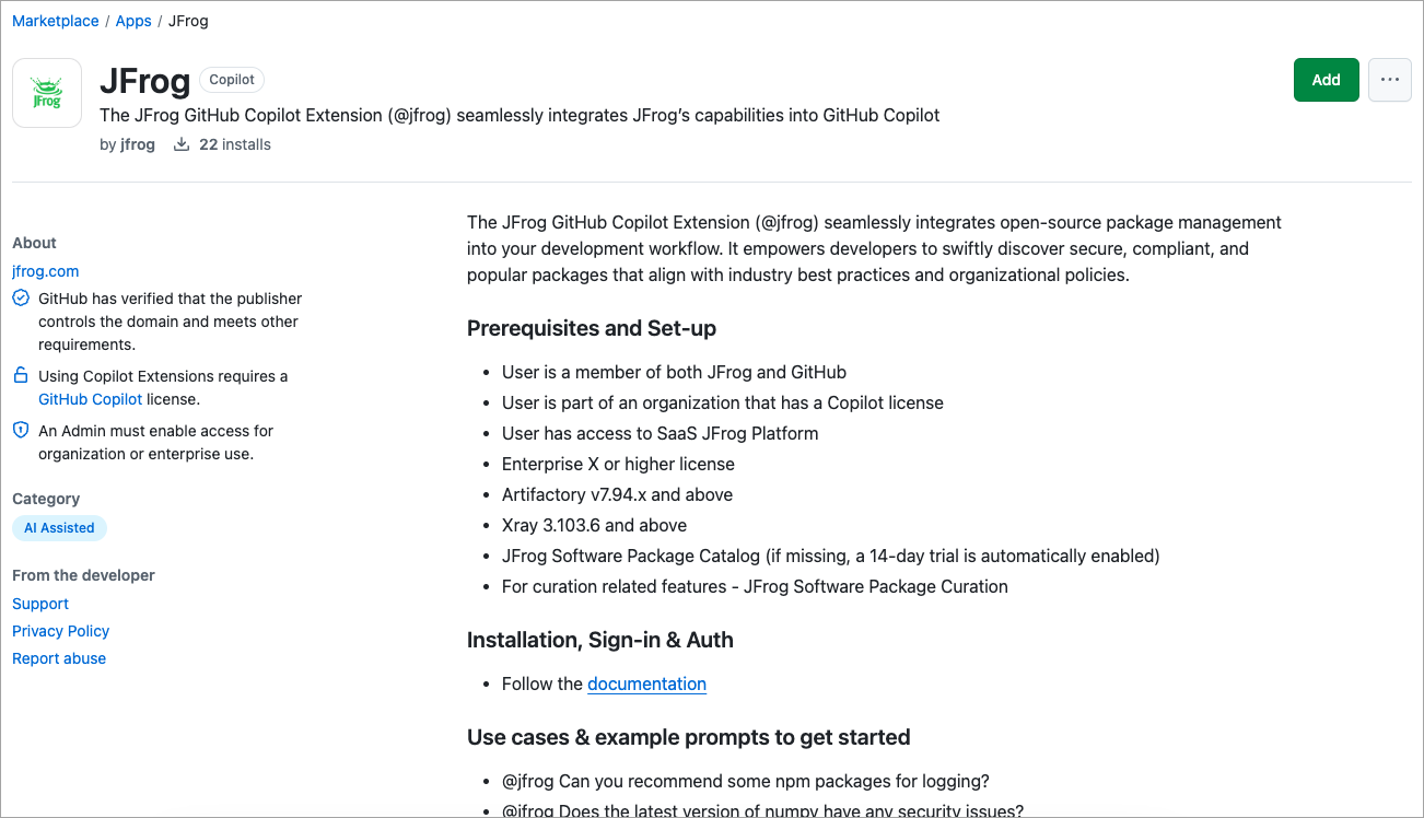 JFrog for GitHub Copilot Installation