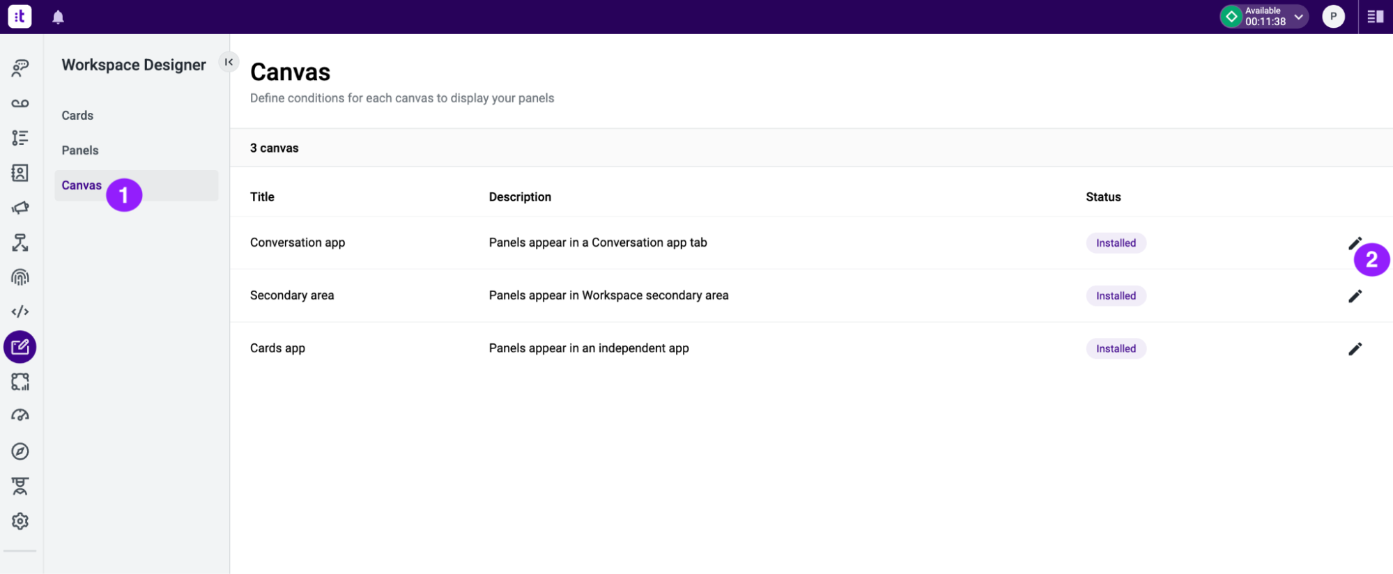 Figure 2 - Edit Canvas option in Workspace Designer