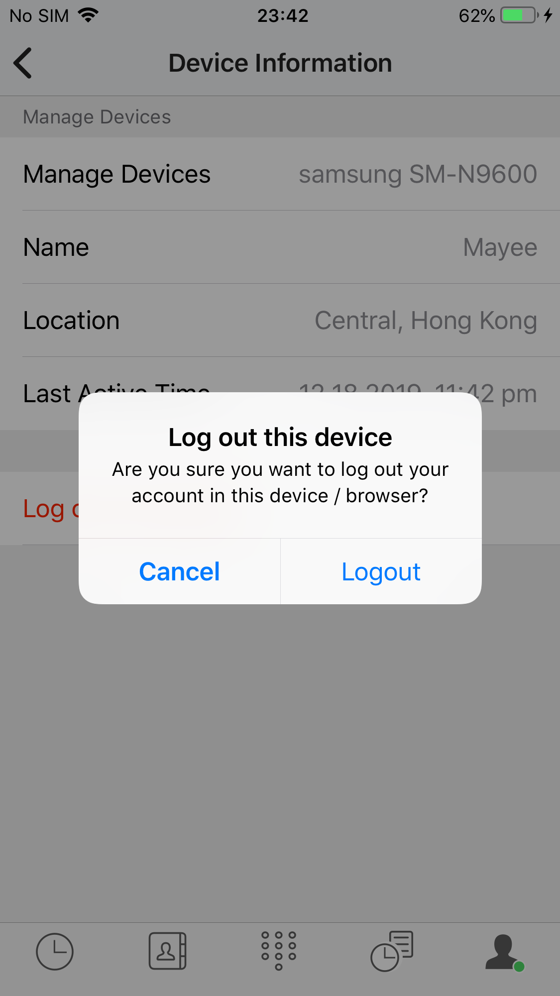 Log out one Device Confirmation