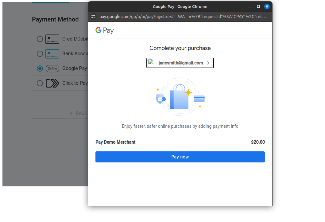 Checkout Component: Selecting Payment Method - Google Pay
