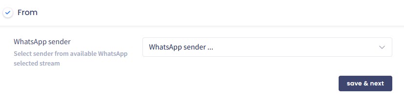 Screenshot of the WhatsApp sender selection