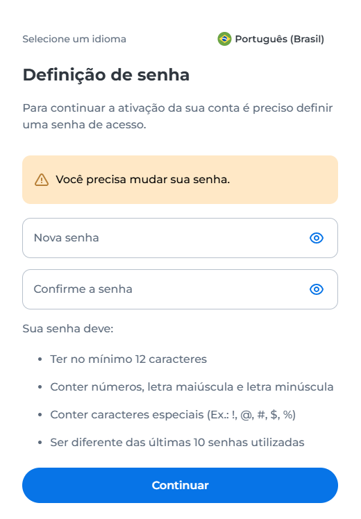 Tela para digitar a nova senha
