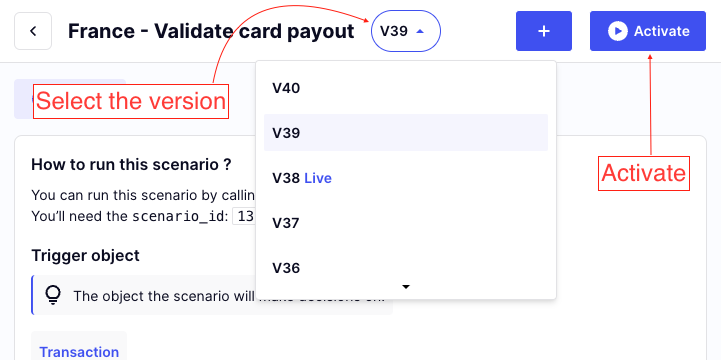 Activate a scenario version
