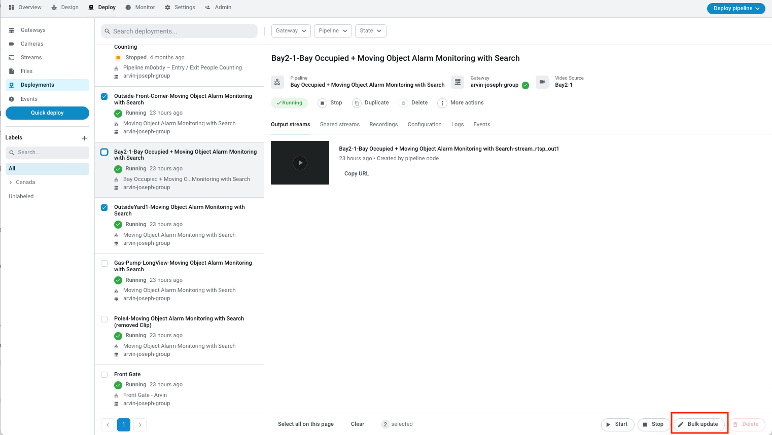 Select multiple deployments of the same pipeline -> Bulk Update (right bottom corner)