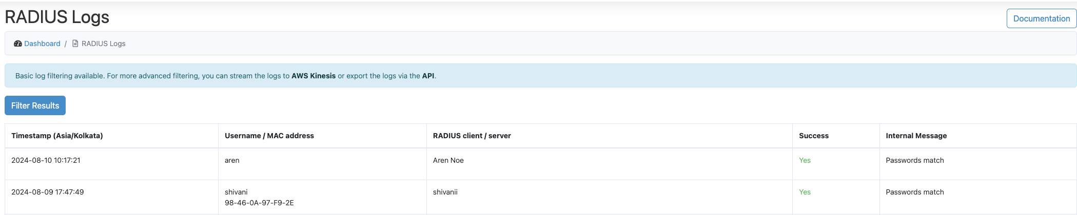 RADIUS logs