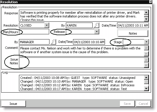 Example of Resolution window with configured prompts