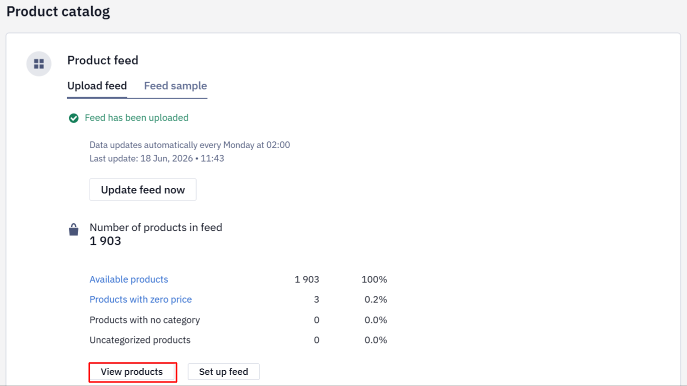 View products button in the Product Data block