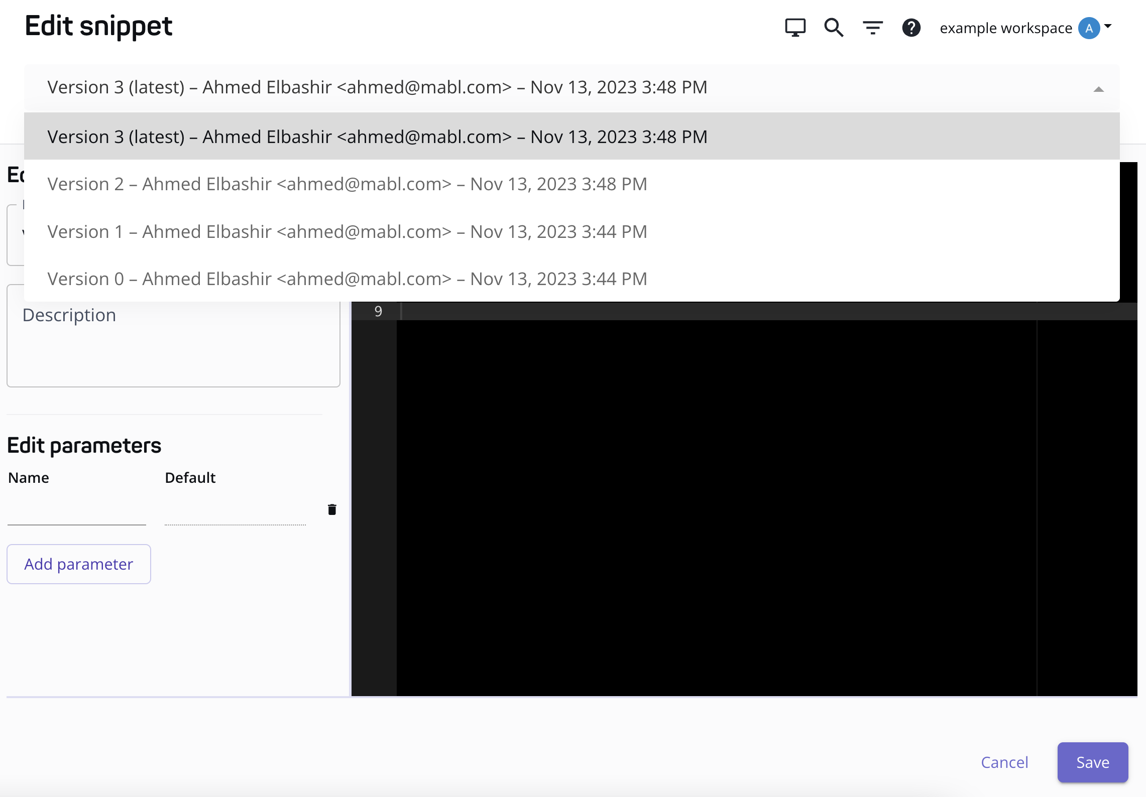 Accessing older versions of a snippet