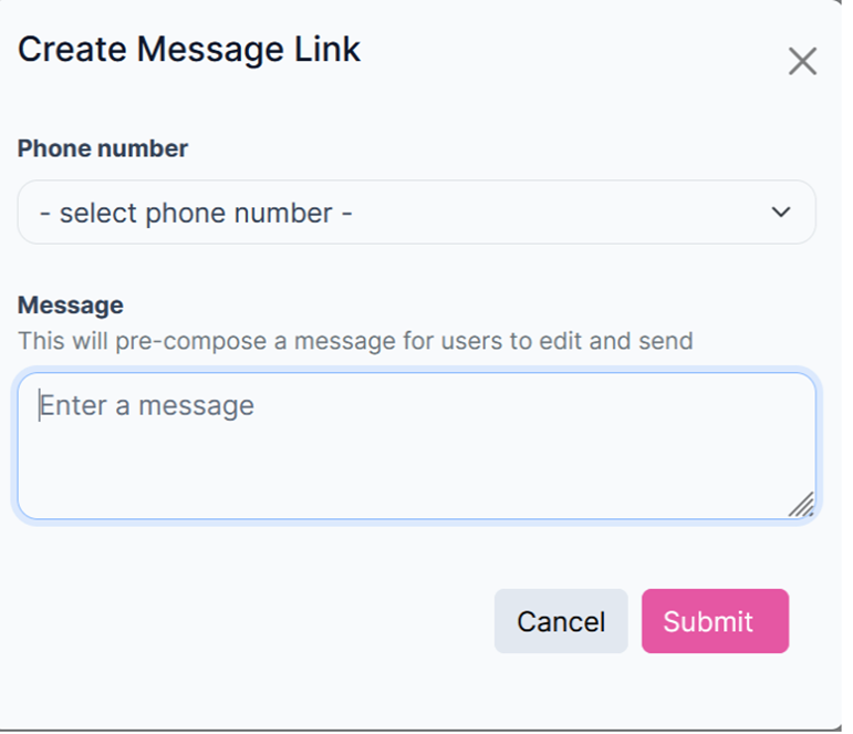 Figure 76: The "Create Message Link "pop-up.