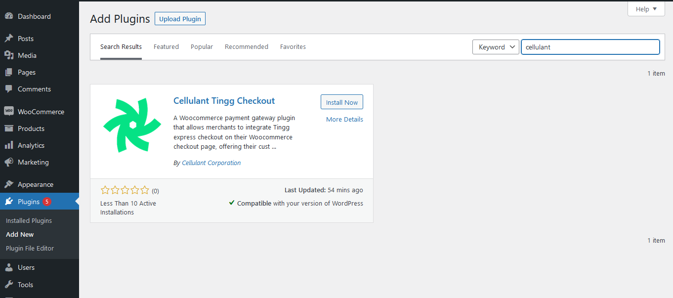 Install Tingg woocommerce plugin