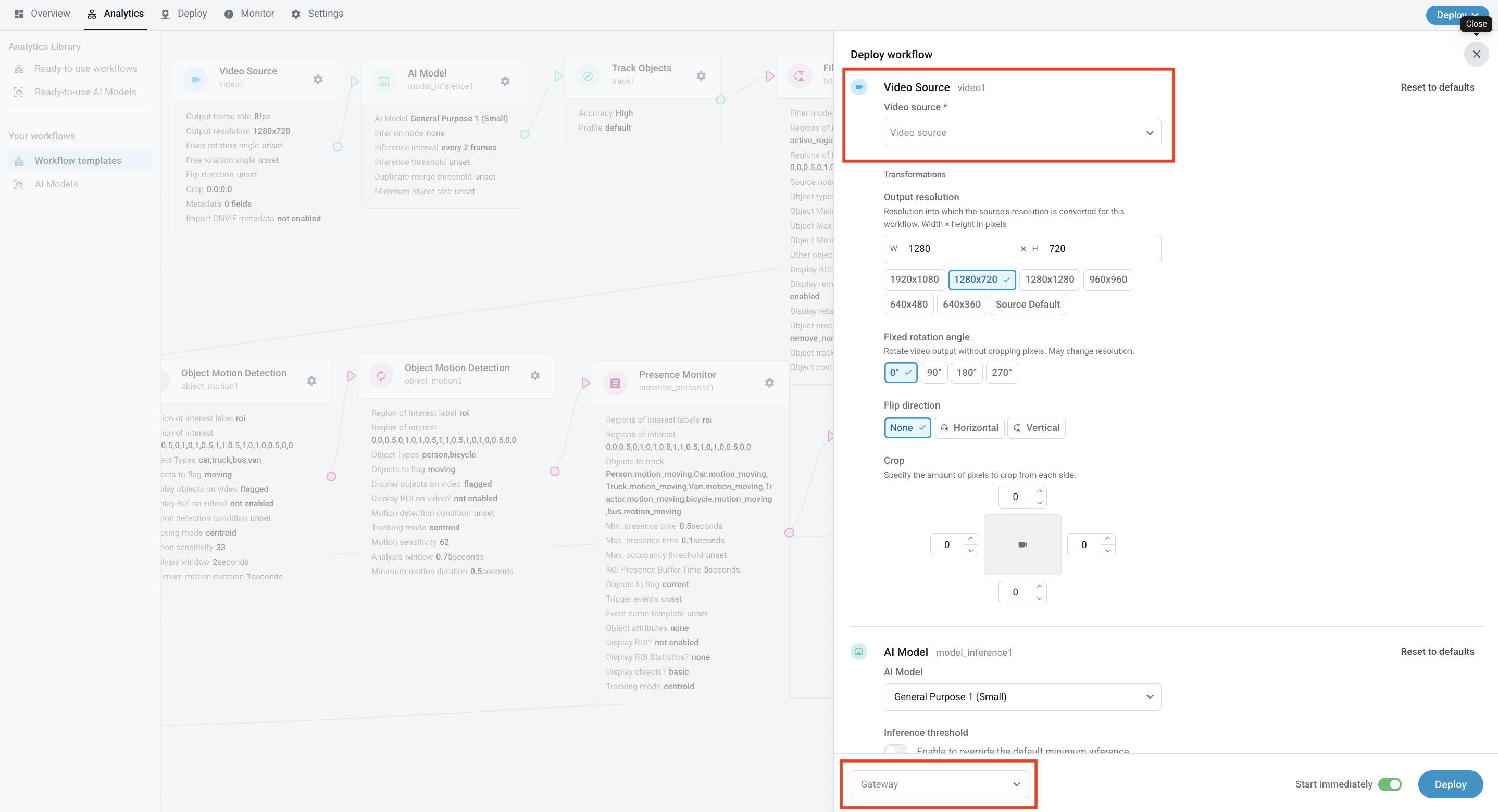 Deploy a pipeline. Selecting a Gateway first will limit sources to ones accessible by that gateway.