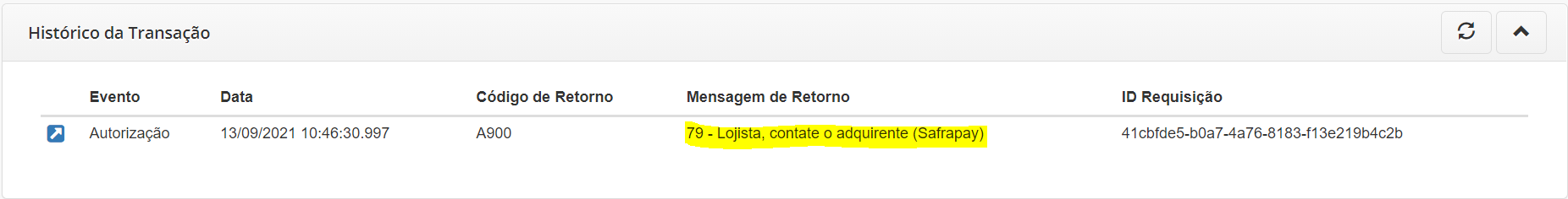 Histórico da transação