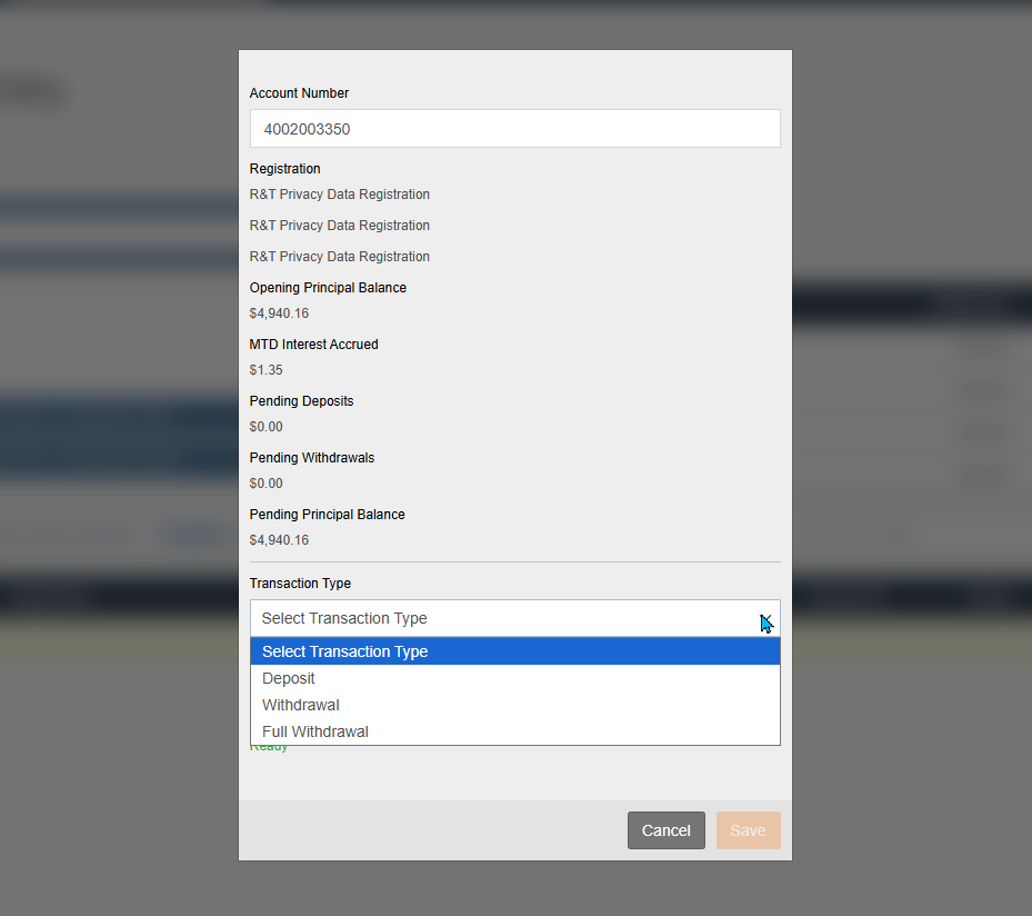 Select Transaction Type Deposit