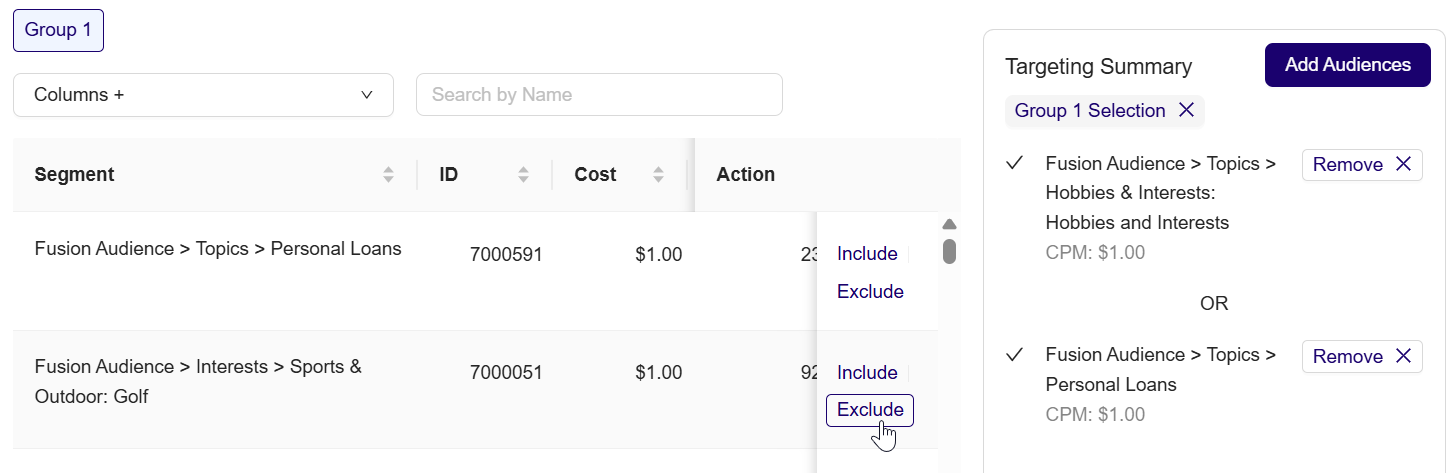 **Exclude Audience Segment in deal target**