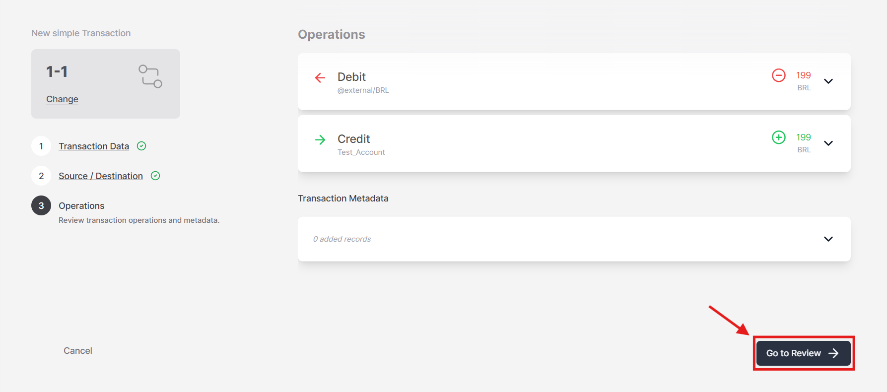 Figure 3. Button to review the transaction information.