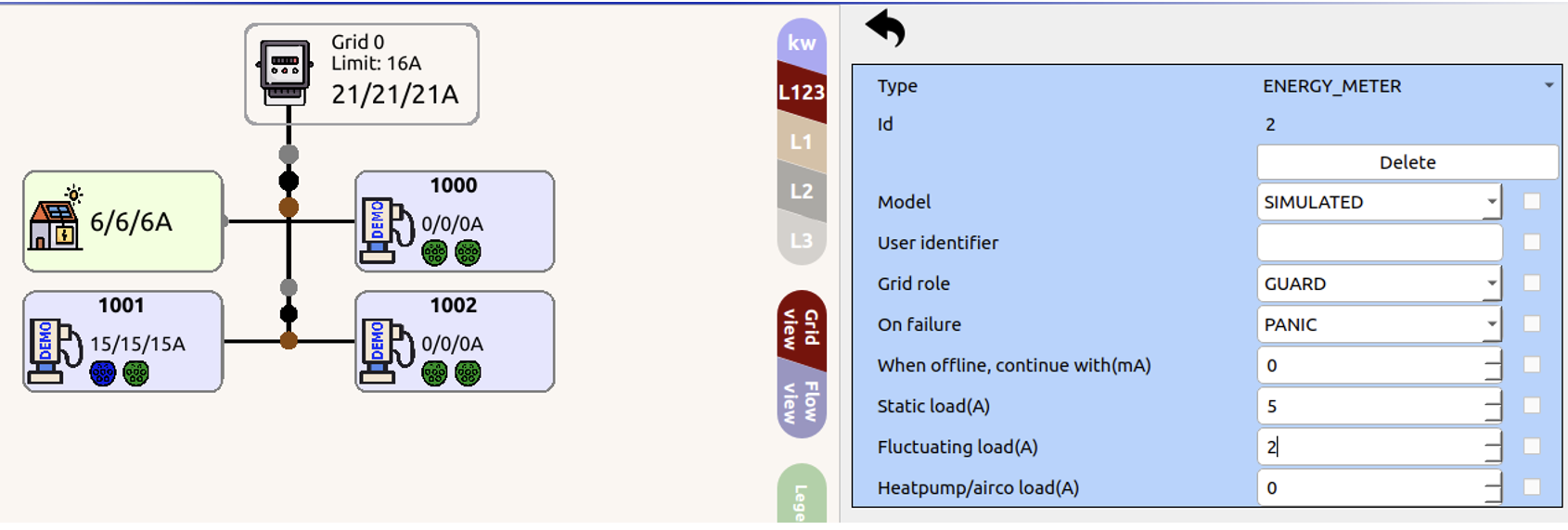 Energy meter simulation settings