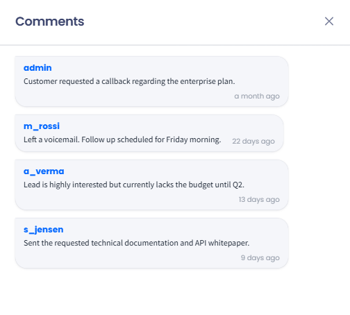 Screenshot of the Comments window
