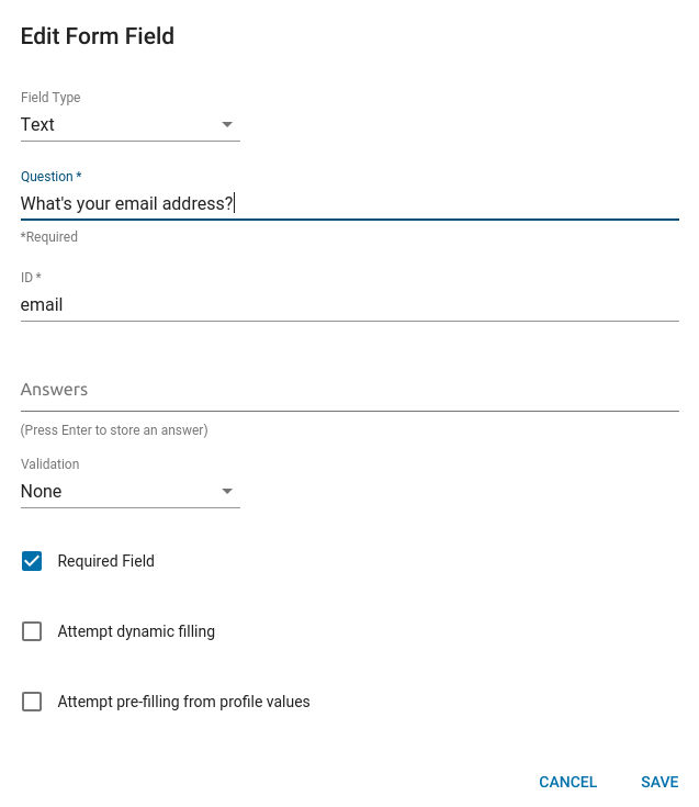 Figure 4: Conversational Form for Getting Email Address