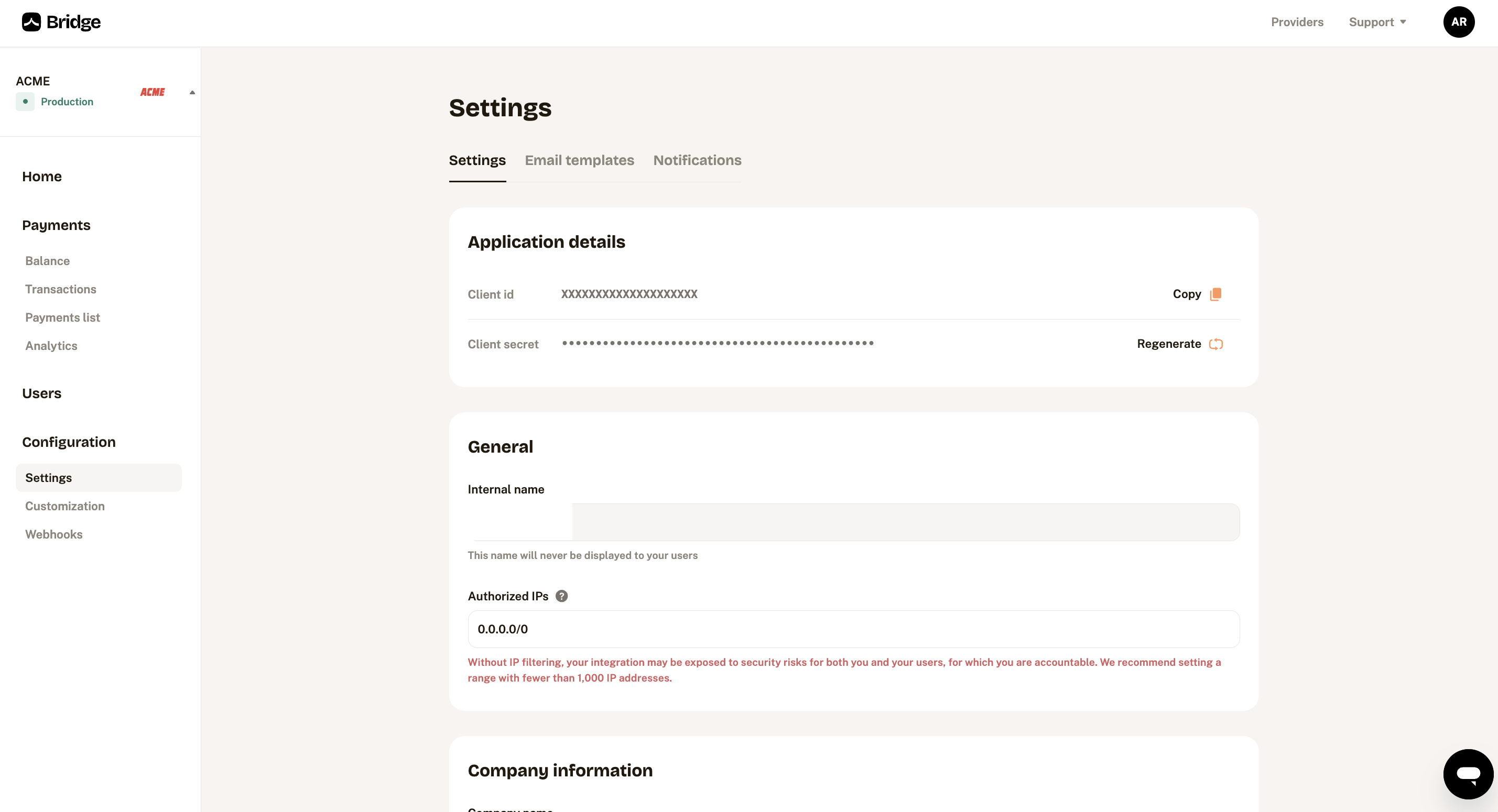 General settings