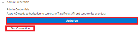 The Admin Credentials section with the Authorize button.