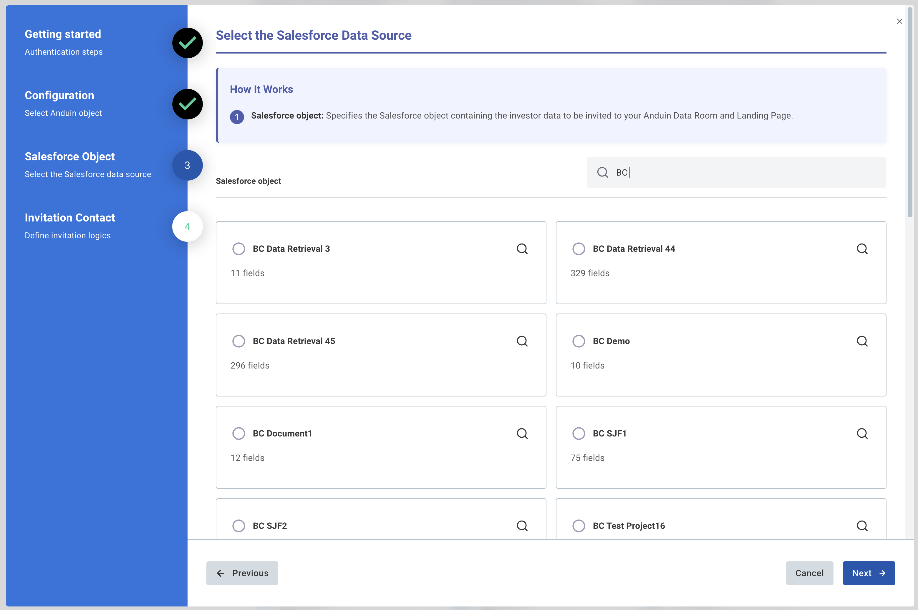 Select the Salesforce Data Source screen