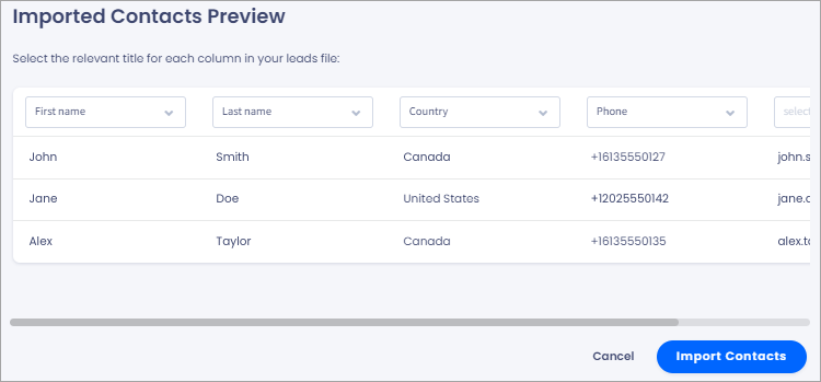 Screenshot of the Imported Contacts Preview section