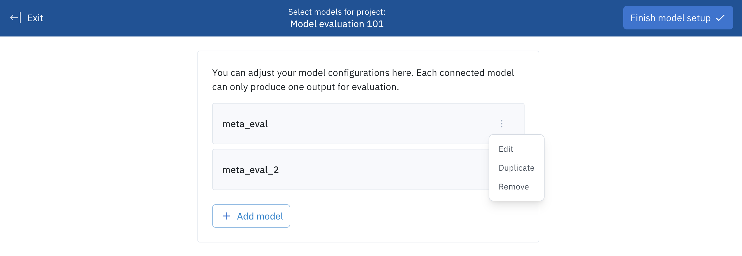 Use the ellipsis to Edit, Duplicate, or Remove a model selection 