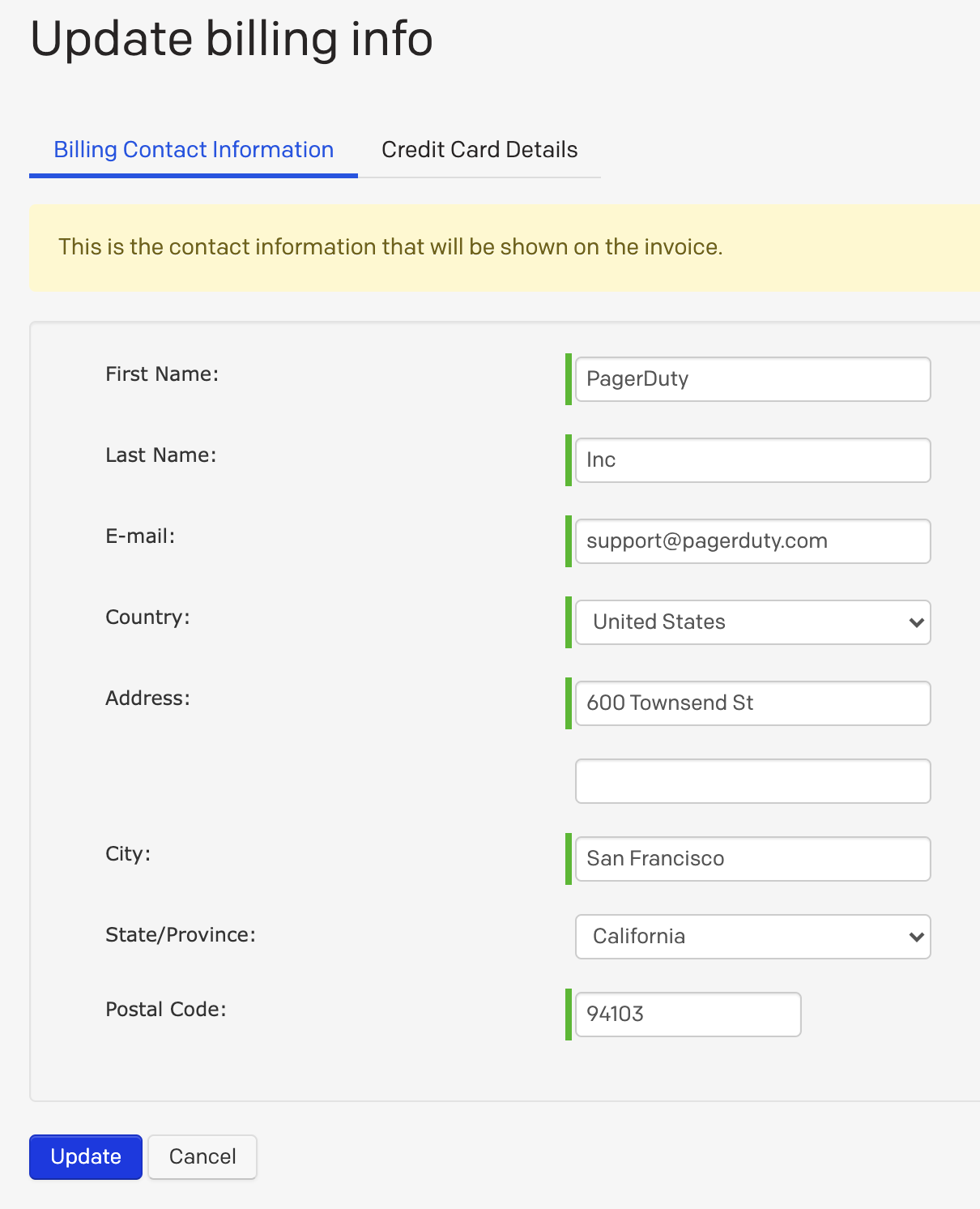 Update billing info