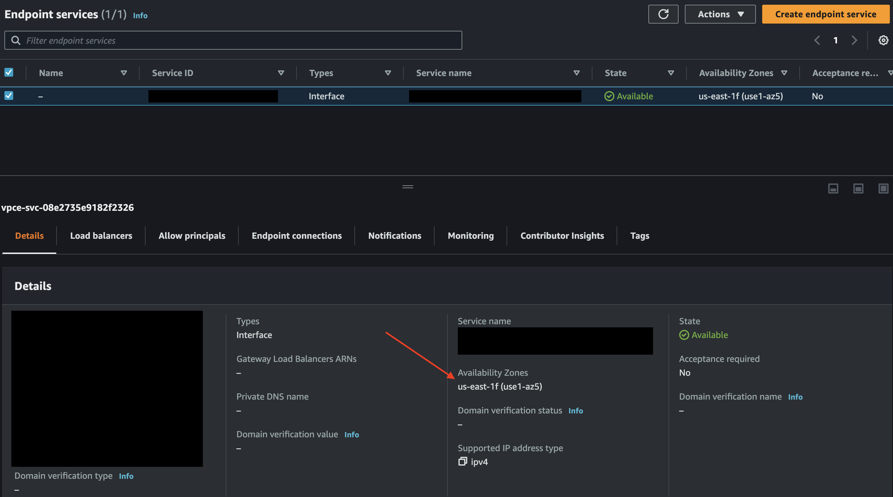 Example VPC console