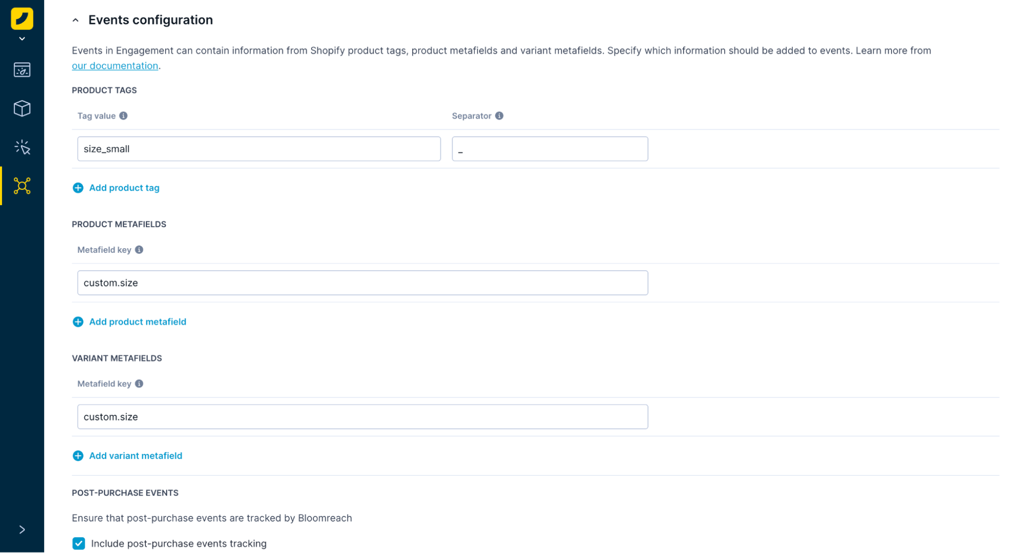 Use custom tracking via product tags and product variant metagields.