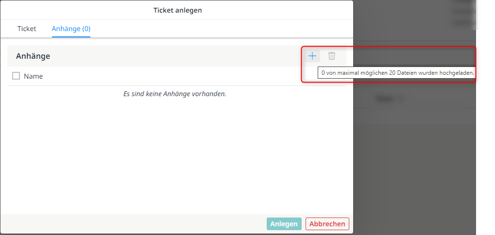 Die maximale Anzahl der Anhänge eines Tickets wurde auf 20 begrenzt