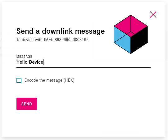 Send downlink message dialog in IoT Creators portal.