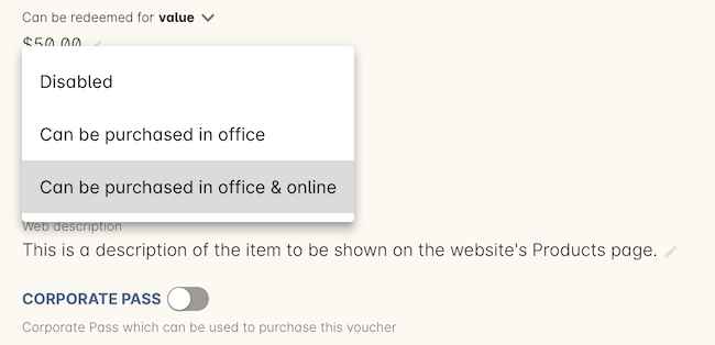 View of the web tab in a new voucher type record