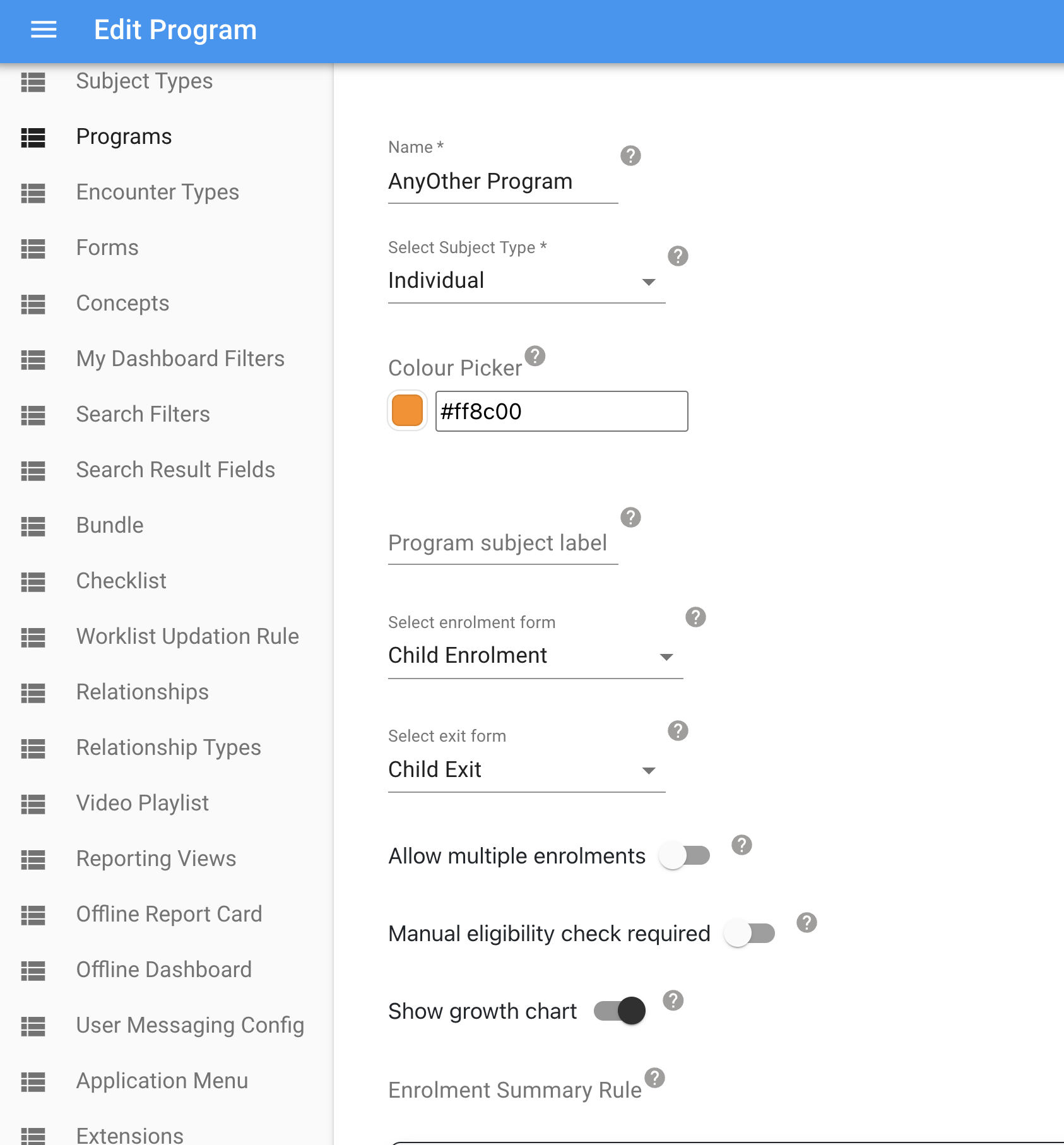 Manually Enable Growth Chart for any program