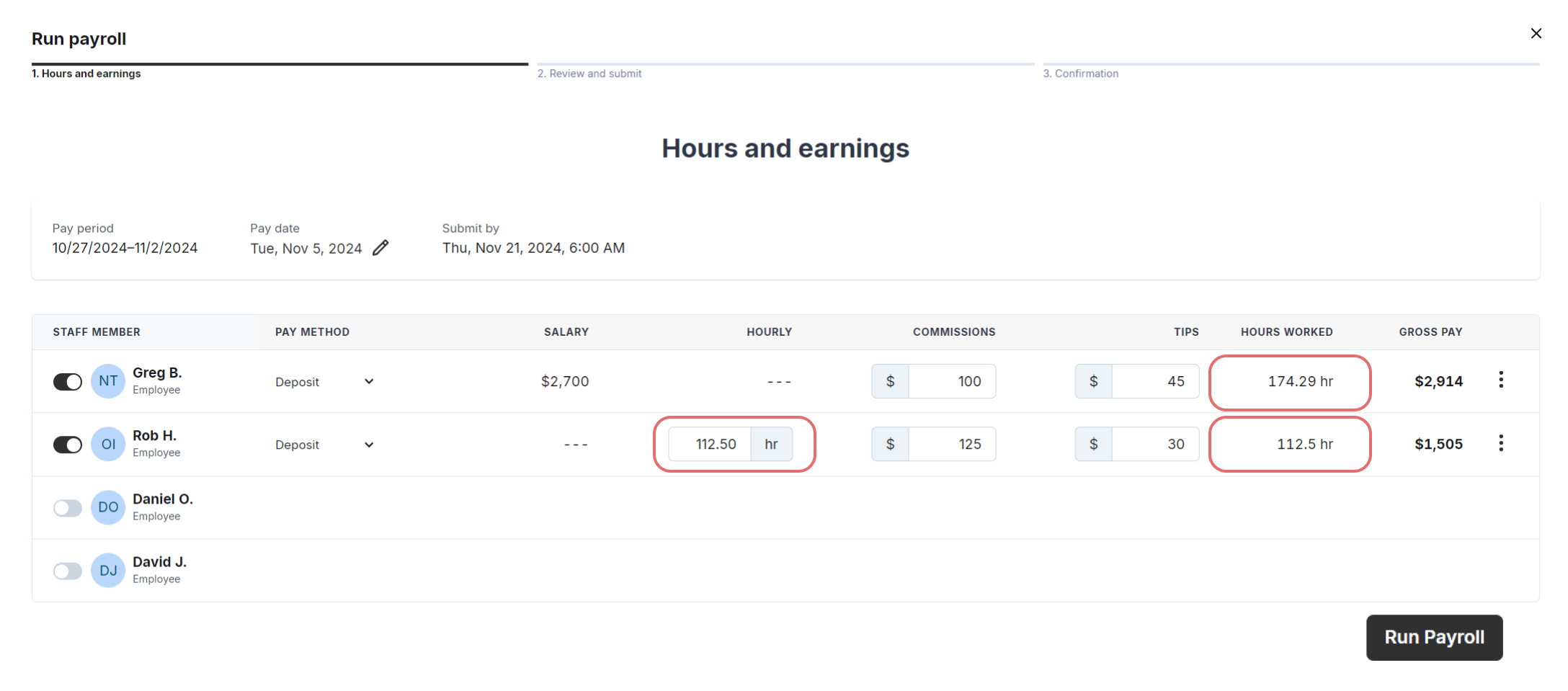 Hours and compensation from Easyteam is automatically moved to Payroll flows