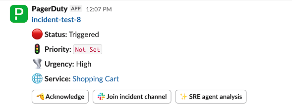 A PagerDuty incident card in a notification channel