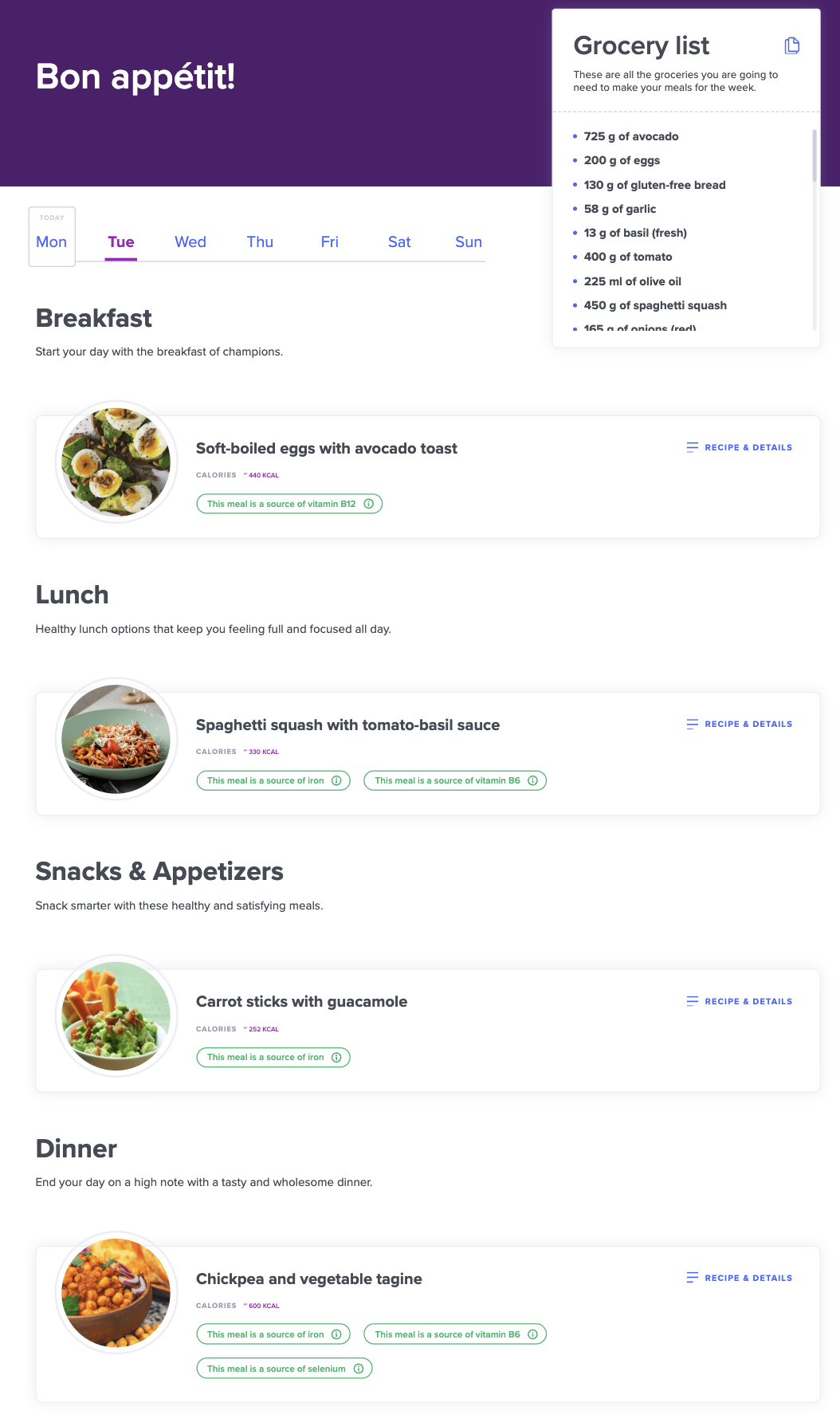 Composed Meal Plan View - Extended