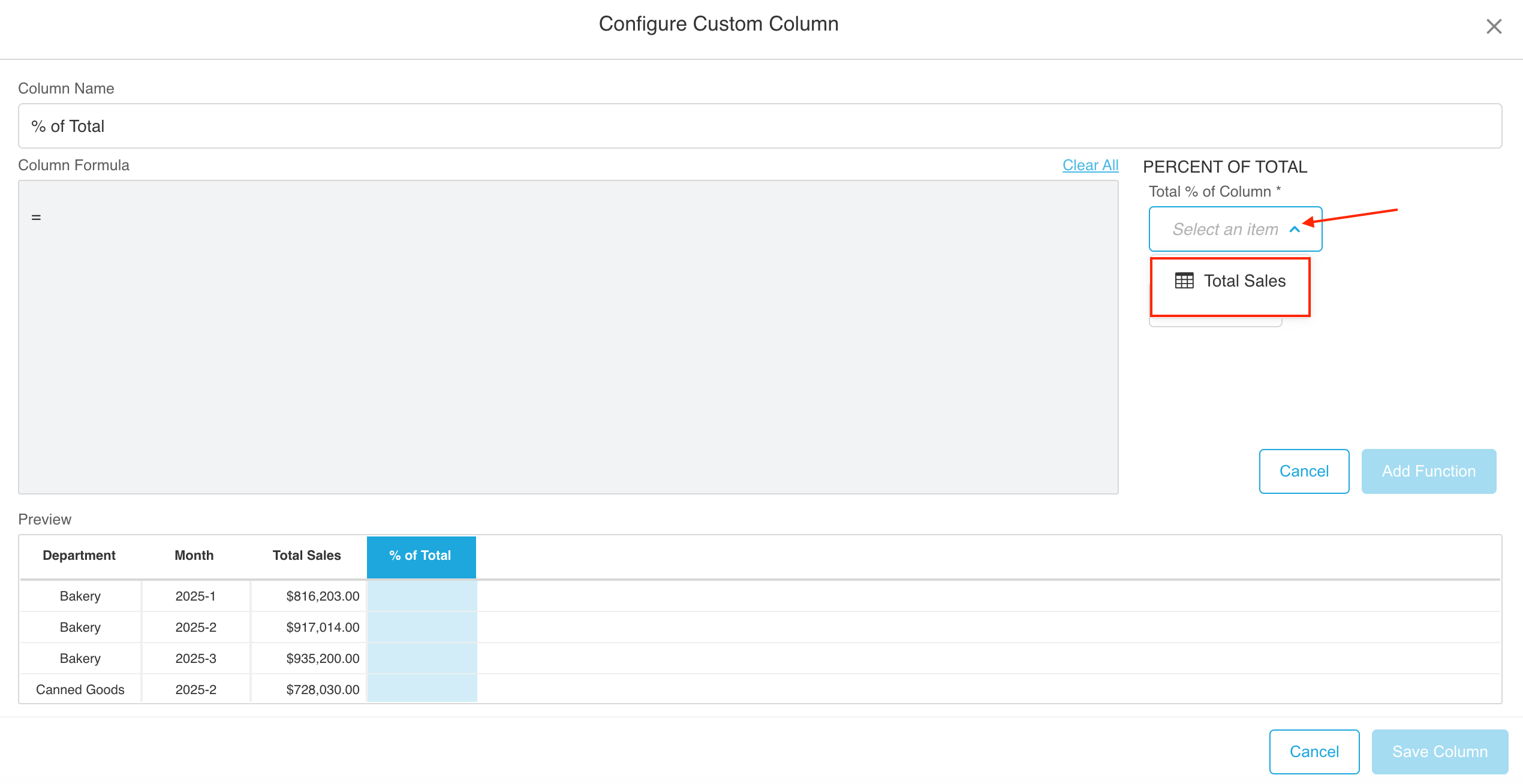 Window Function Configuration