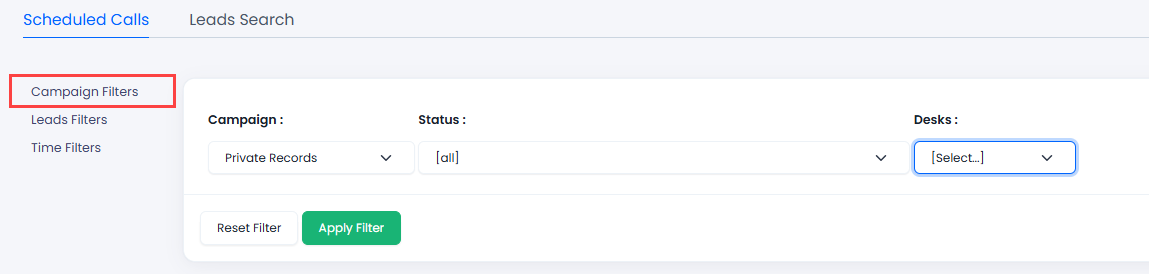 Screenshot with the Campaign filters