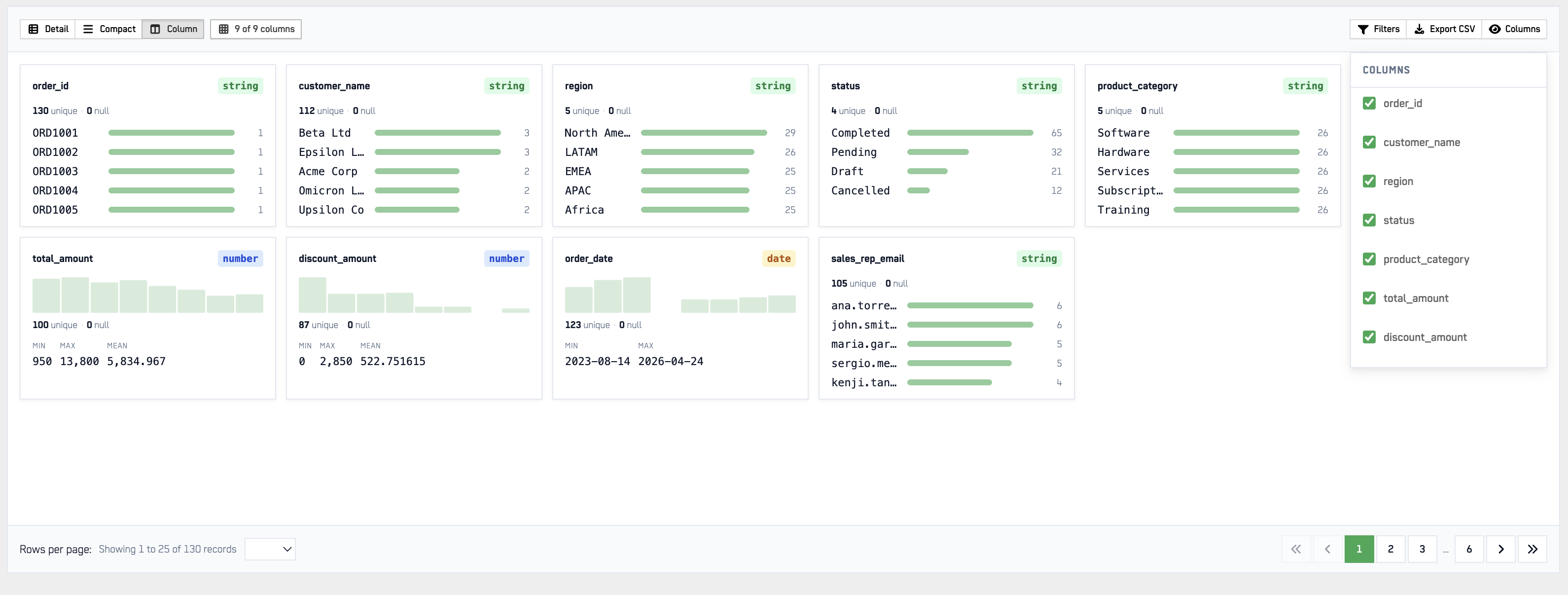 CSV download action in the results panel.