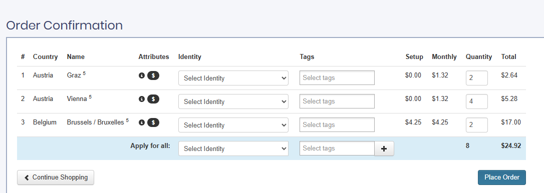 Screenshot of the Order Confirmation page