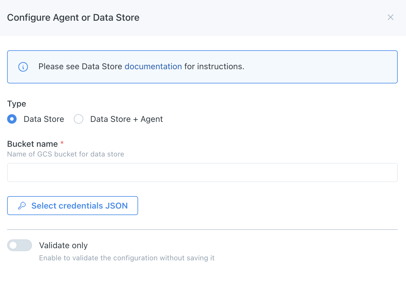 GCP Data Store Creation Wizard