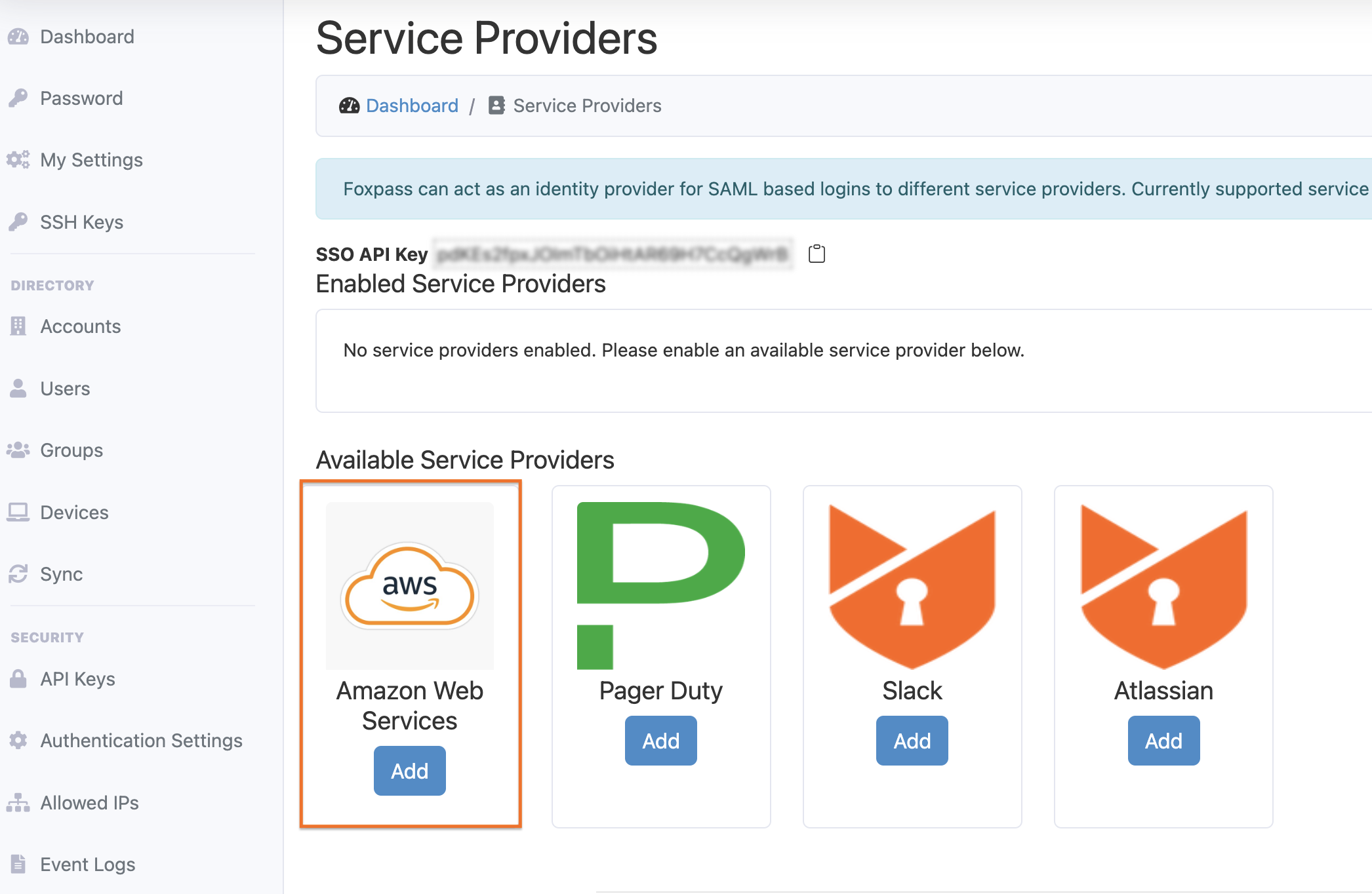 Add AWS Service Provider