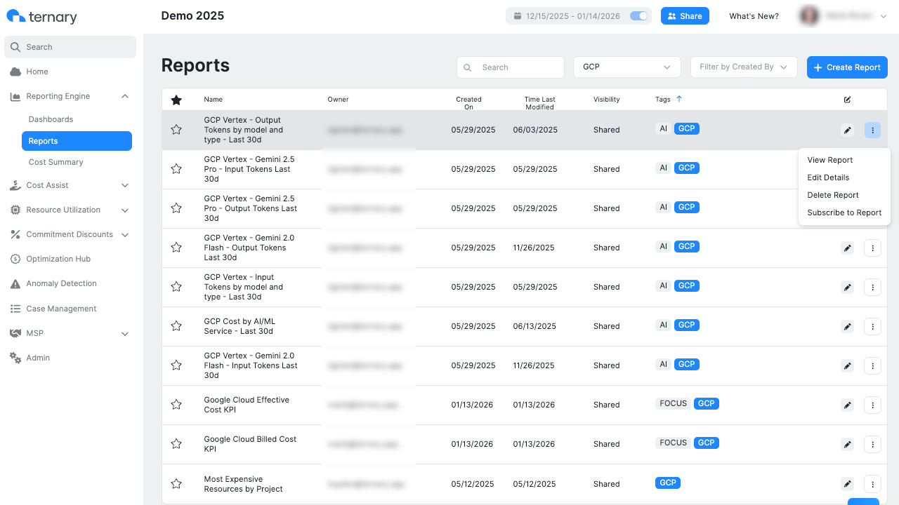 Ternary report management