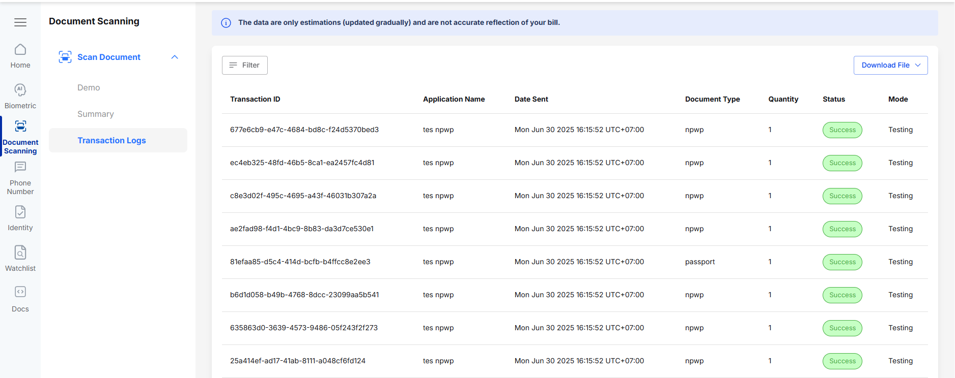 Transaction Log for Document Scanning