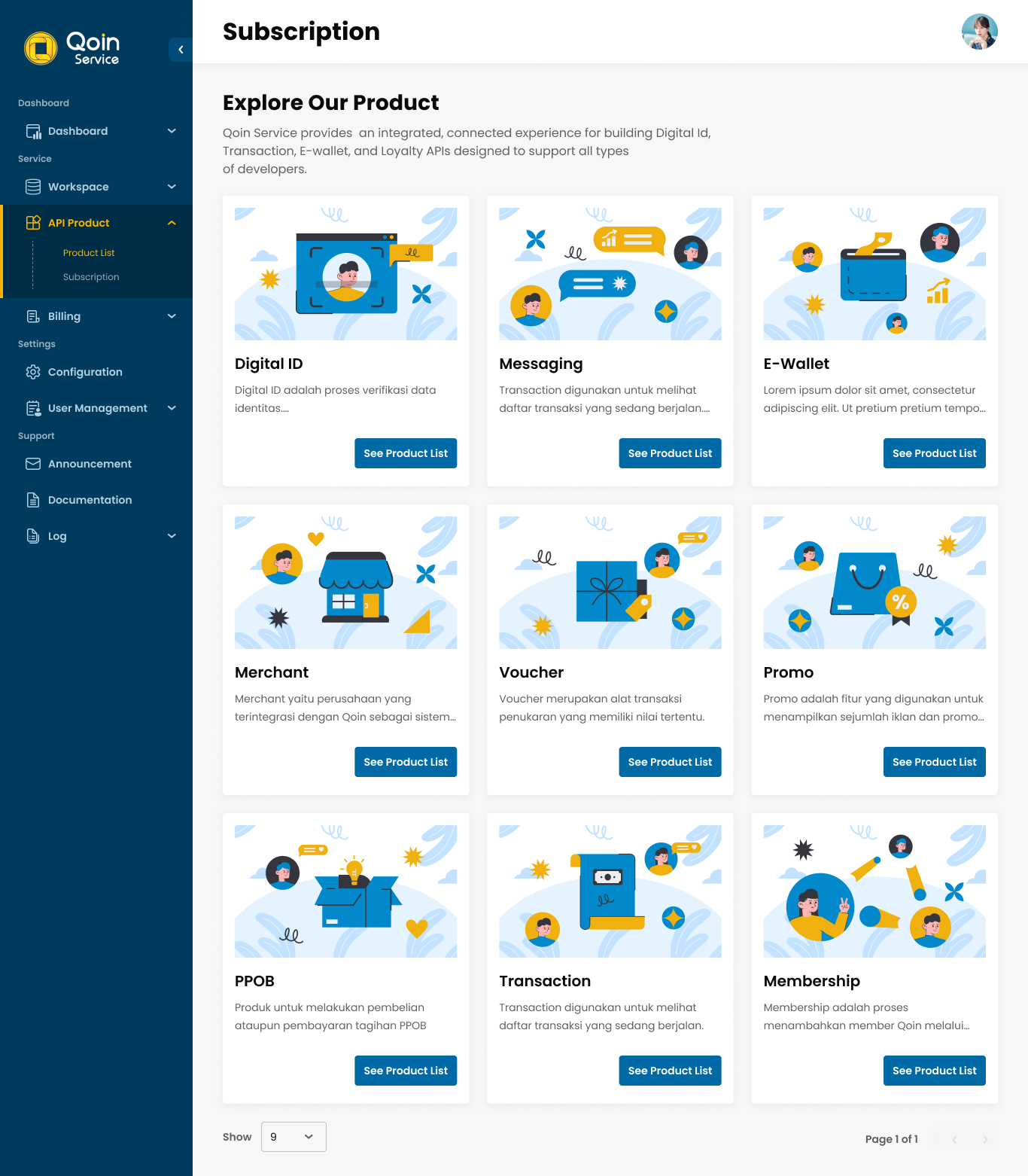 Product List Menu